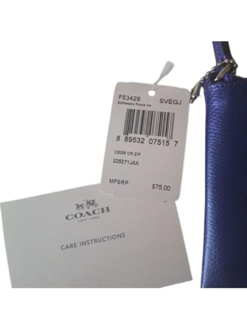 Coach F53429 SV/Metallic Purple Iris Corner Zip Wristlet